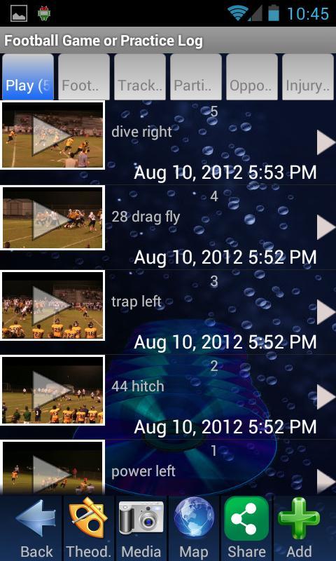 Football Game or Practice Log