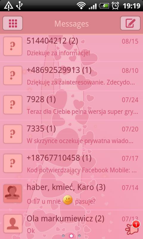 GO SMS Pro Bijou Hearts Theme