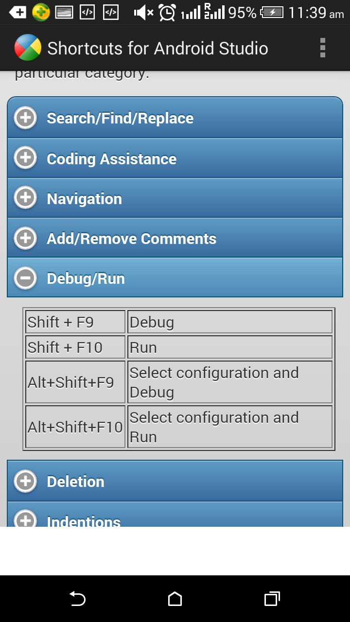 Shortcuts for Android Studio