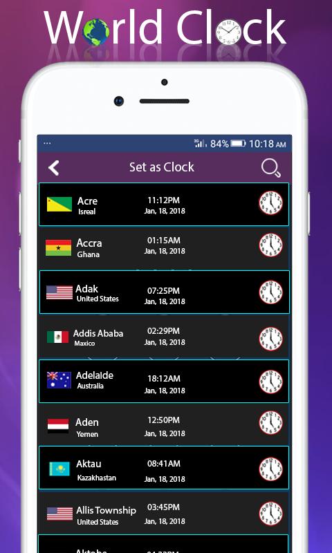 World clock widget and weather