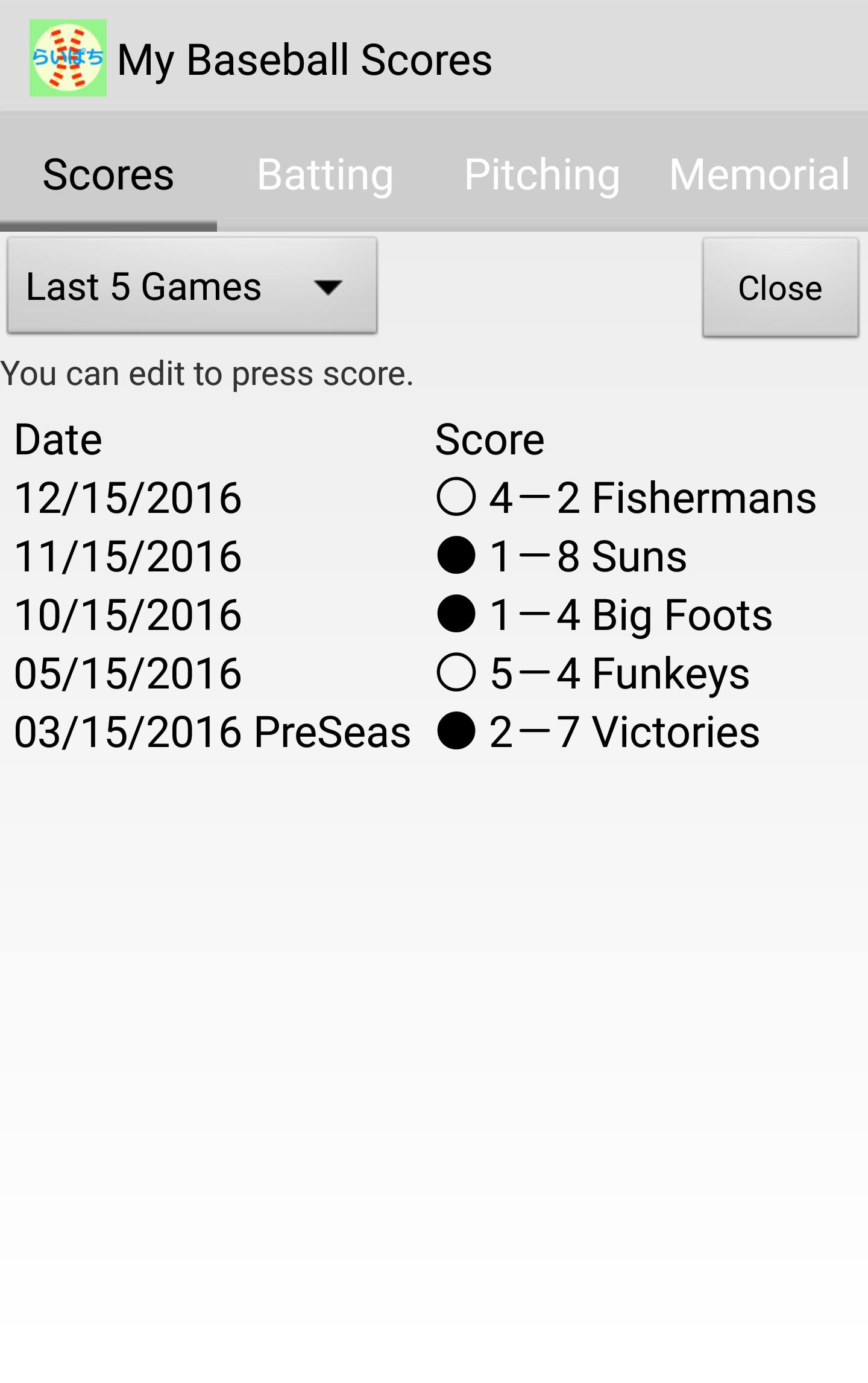 My Baseball Scores
