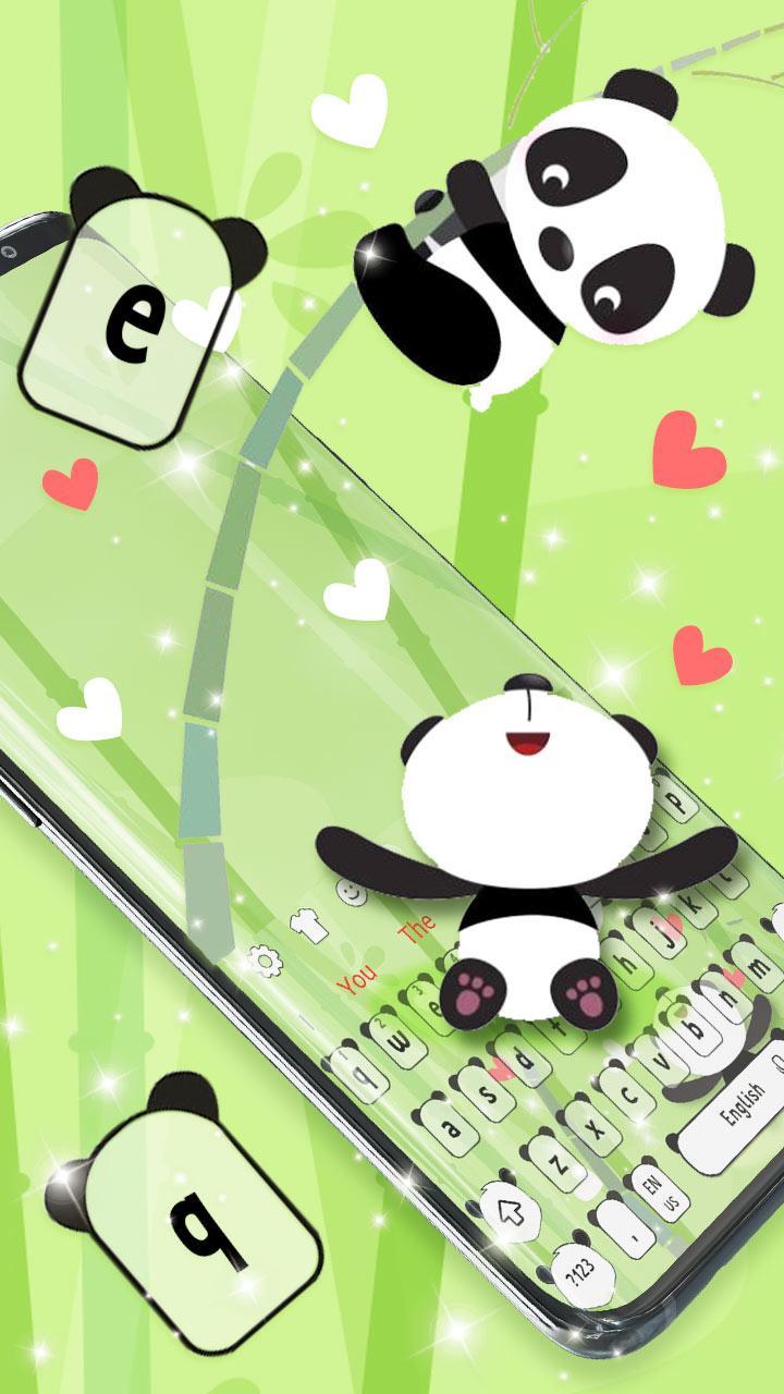 Green Cute Cartoon Couple Panda Keyboard Theme