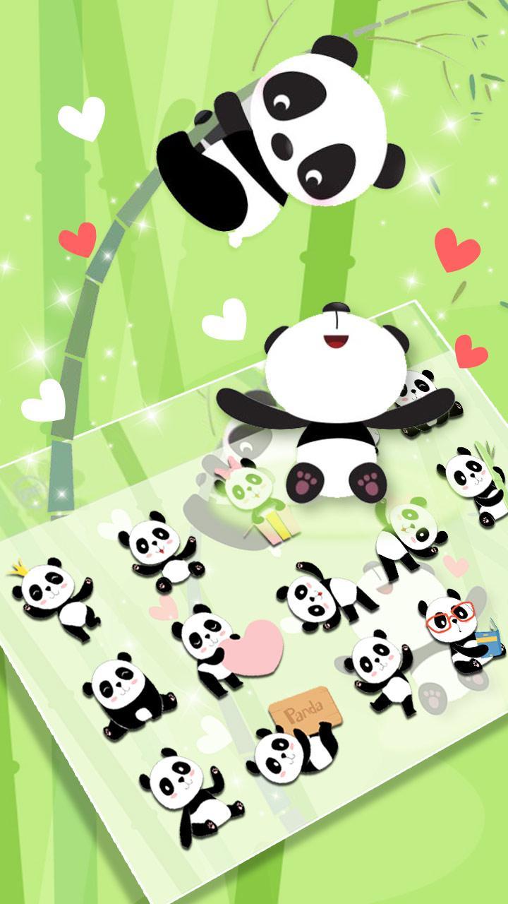 Green Cute Cartoon Couple Panda Keyboard Theme