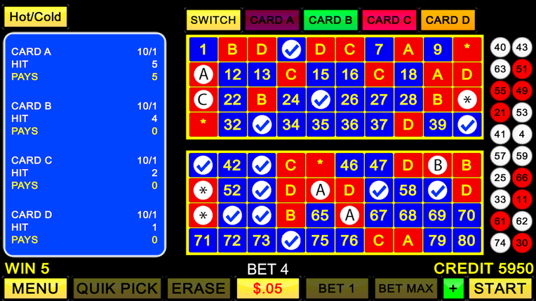 Keno 4 Card